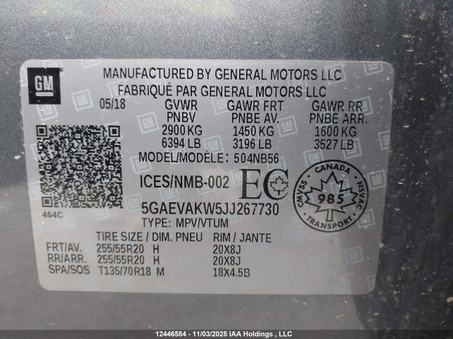 5GAEVAKW5JJ267730 Buick lfy - spark ignited direct injection, atss, gen1