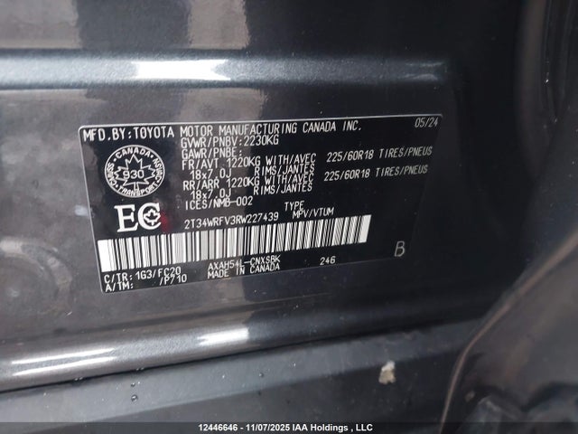 2024 Toyota Rav4 Hybrid Se მანქანა იყიდება აუქციონზე, vin: 2T34WRFV3RW227439, აუქციონის ნომერი: 12446646
