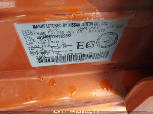 2021 Nissan Sentra Sr მანქანა იყიდება აუქციონზე, vin: 3N1AB8DVXMY323862, აუქციონის ნომერი: 12446818