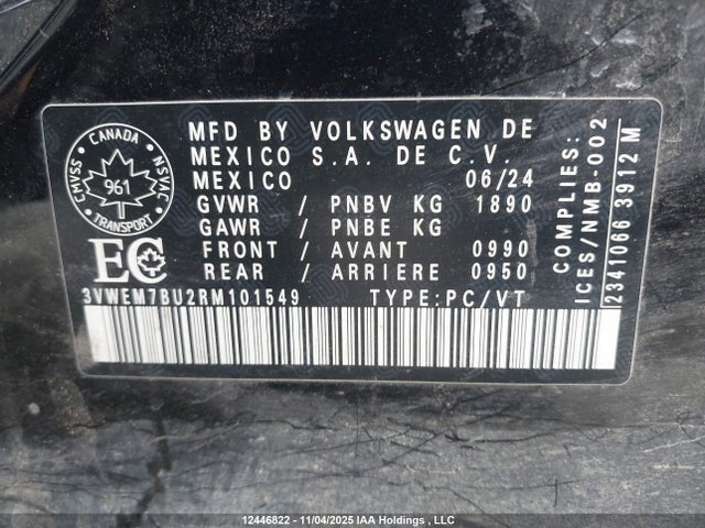 Продаж на аукціоні авто 2024 Volkswagen Jetta Se, vin: 3VWEM7BU2RM101549, номер лоту: 12446822