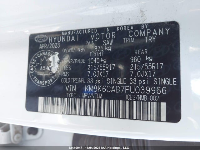 KM8K6CAB7PU039966 Hyundai Kona Sel