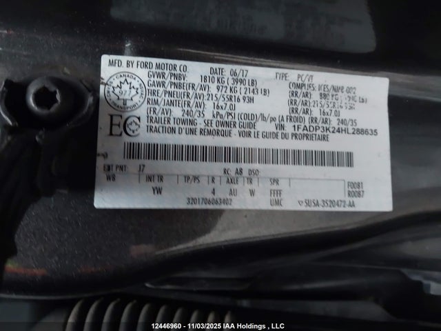 Продажа на аукционе авто 2017 Ford Focus Se, vin: 1FADP3K24HL288635, номер лота: 12446960