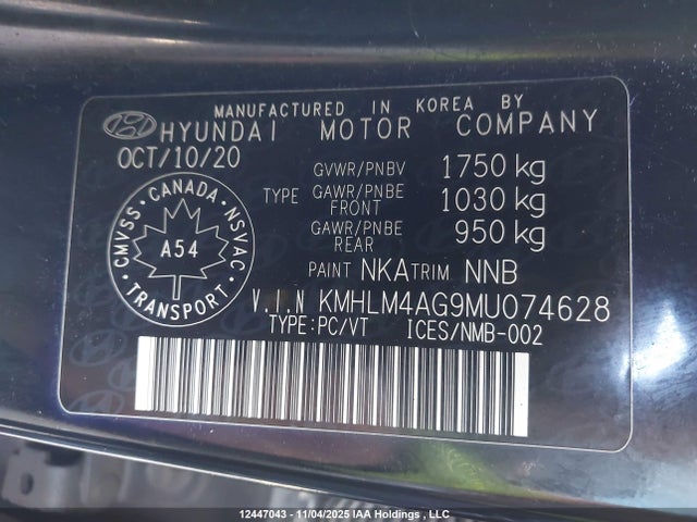 KMHLM4AG9MU074628 Hyundai ELANTRA SEL
