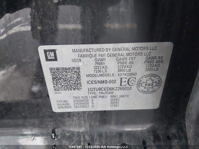 1GTU9CED6KZ265010 GMC Sierra K1500 Elevation