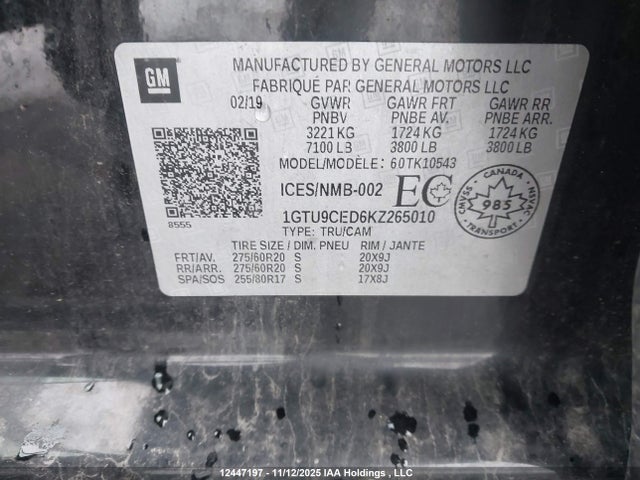 1GTU9CED6KZ265010 GMC Sierra K1500 Elevation