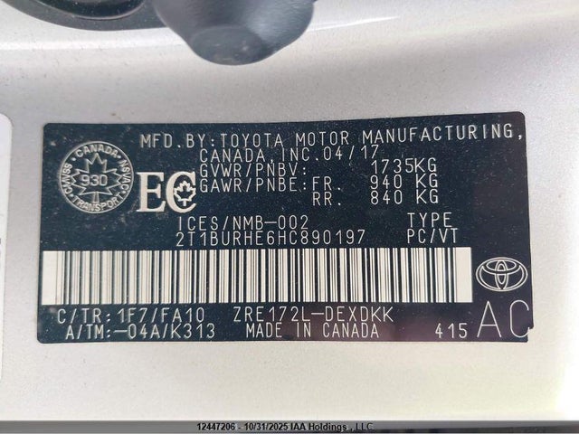 2T1BURHE6HC890197 Toyota Corolla
