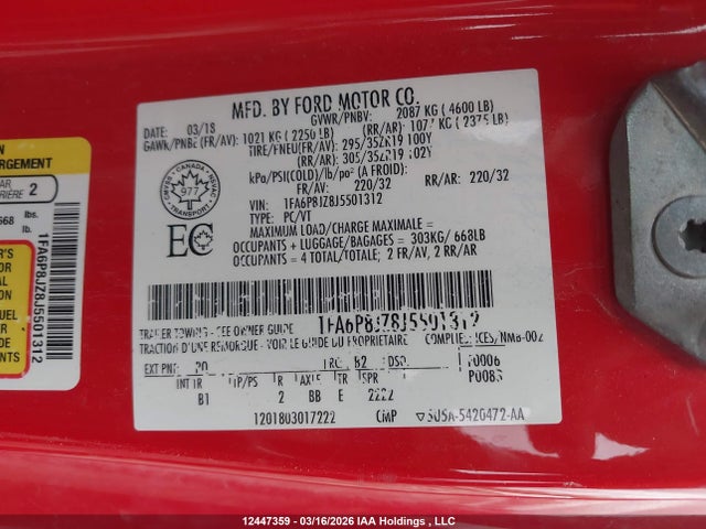 Aukcja sprzedaży 2018 Ford Shelby Gt350, vin: 1FA6P8JZ8J5501312, numer aukcji: 12447359
