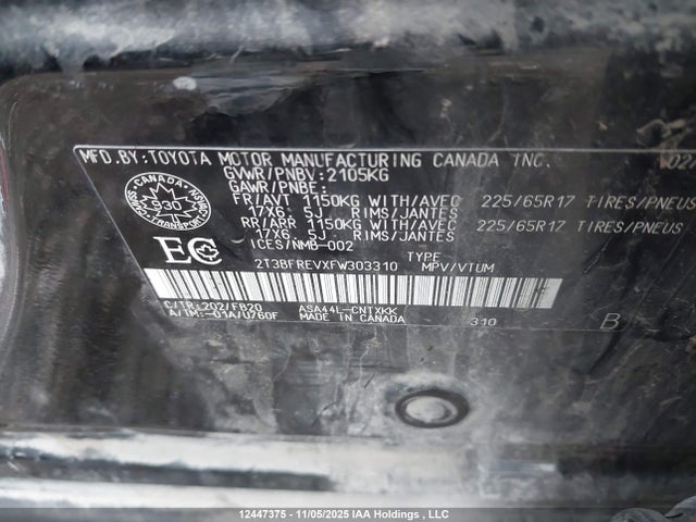 2015 Toyota Rav4 Le მანქანა იყიდება აუქციონზე, vin: 2T3BFREVXFW303310, აუქციონის ნომერი: 12447375
