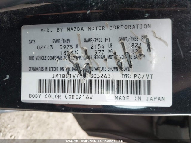 Aukcja sprzedaży 2013 Mazda 3 I, vin: JM1BL1V78D1803263, numer aukcji: 12447598