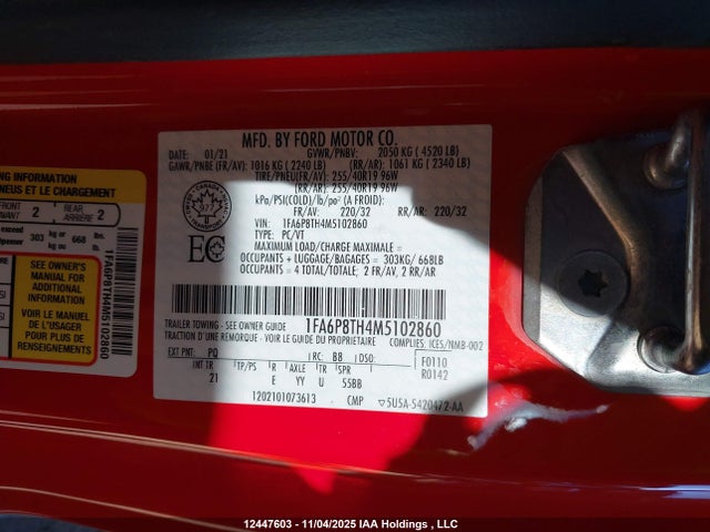 1FA6P8TH4M5102860 Ford Mustang Ecoboost