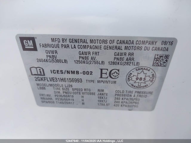 2GKFLVE31H6156993 GMC Terrain Denali