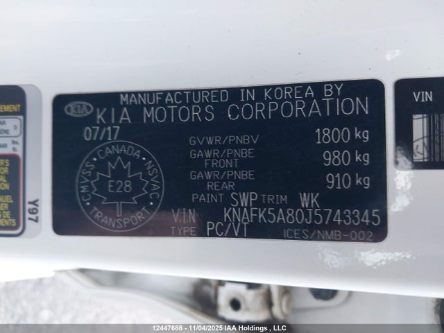 12447688 :رقم المزاد ، KNAFK5A80J5743345 vin ، 2018 Kia Forte 2.0l Lx+ مزاد بيع