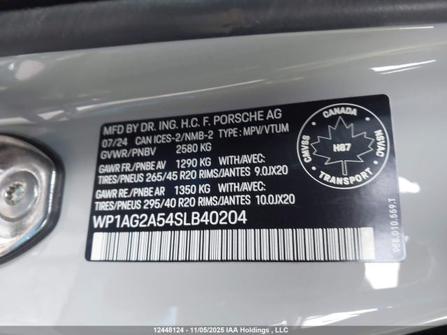2025 Porsche Macan S მანქანა იყიდება აუქციონზე, vin: WP1AG2A54SLB40204, აუქციონის ნომერი: 12448124