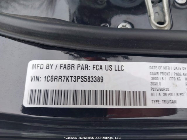 12448205 :رقم المزاد ، 1C6RR7KT3PS583389 vin ، 2023 Ram 1500 Classic Tradesman مزاد بيع