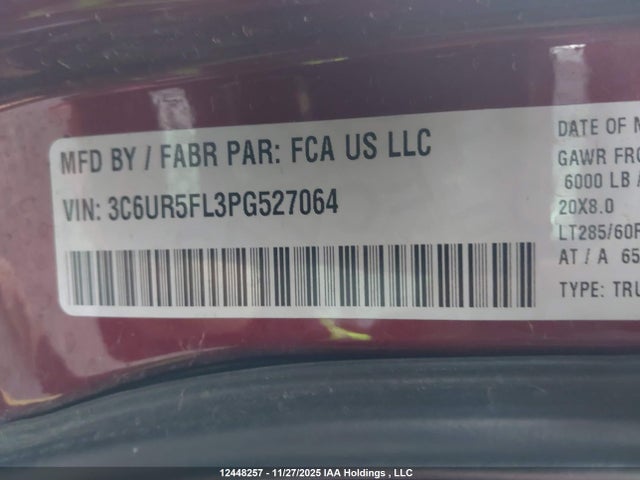 12448257 :رقم المزاد ، 3C6UR5FL3PG527064 vin ، 2023 Ram 2500 Laramie مزاد بيع