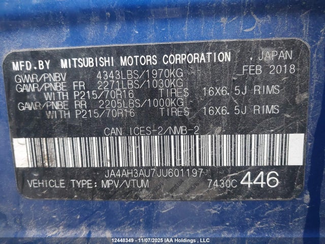 JA4AH3AU7JU601197 Mitsubishi Rvr Se/es