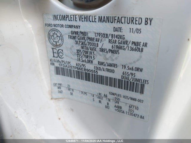 Продаж на аукціоні авто 2006 Ford F-550 Chassis Lariat/xl/xlt, vin: 1FDAX57P66EB90555, номер лоту: 12448871