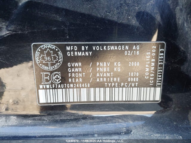WVWLF7AU7GW246458 Volkswagen Golf R