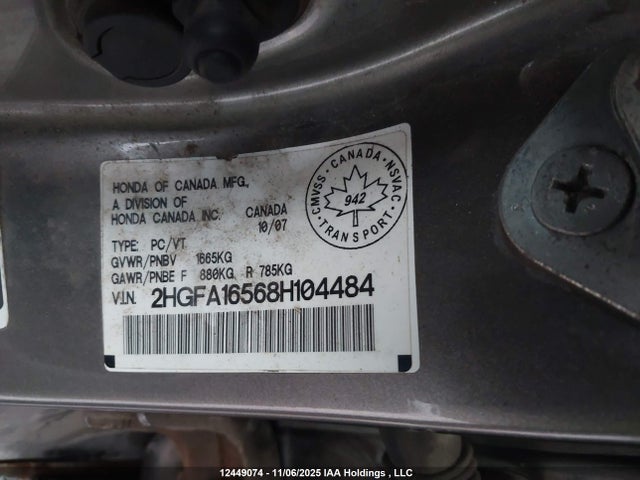 Aukcja sprzedaży 2008 Honda Civic Lx, vin: 2HGFA16568H104484, numer aukcji: 12449074