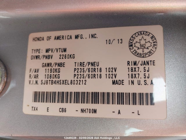 5J8TB4H5XEL803212 Acura RDX