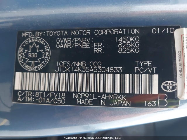 Продажа на аукционе авто 2010 Toyota Yaris, vin: JTDKT4K35A5304833, номер лота: 12449242