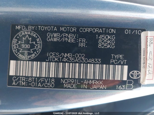 Продажа на аукционе авто 2010 Toyota Yaris, vin: JTDKT4K35A5304833, номер лота: 12449242