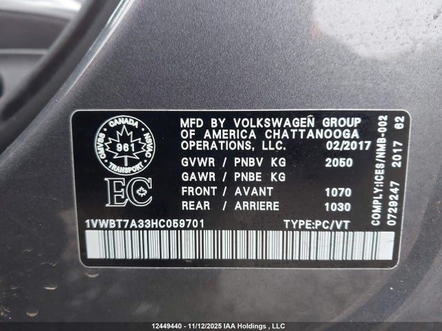 Volkswagen PASSAT SE 2017 1VWBT7A33HC059701 Image 9