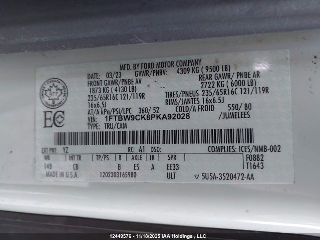 1FTBW9CK8PKA92028 Ford E-transit-350 Cargo