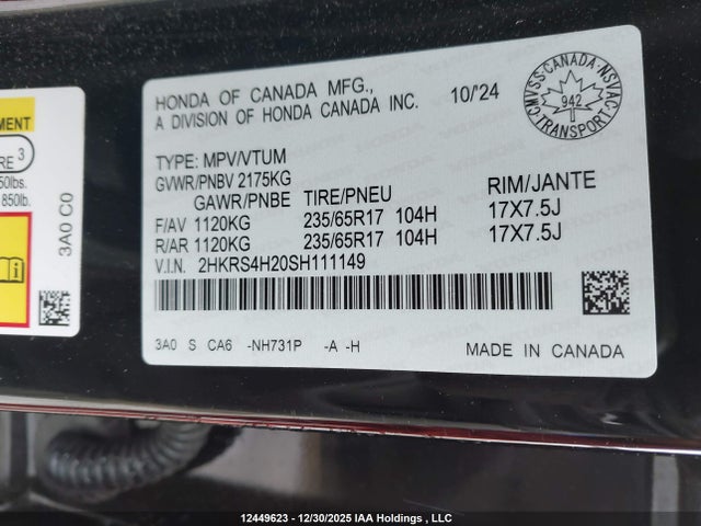 2HKRS4H20SH111149 Honda CR-V LX