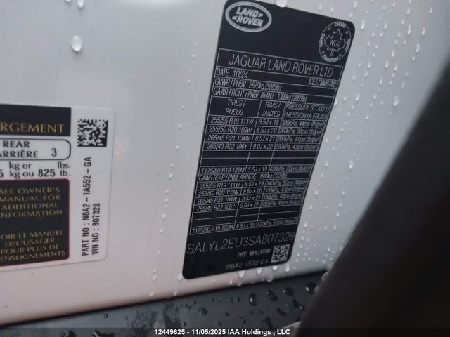 Продажа на аукционе авто 2025 Land Rover Range Rover Velar P340 Dynamic Se, vin: SALYL2EU3SA807328, номер лота: 12449625