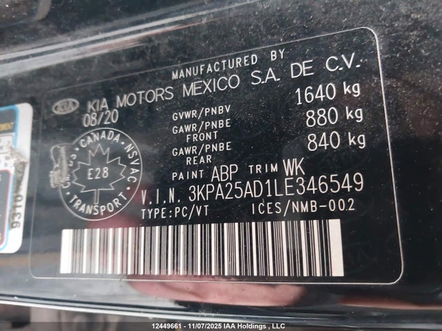 3KPA25AD1LE346549 KIA RIO LX/S