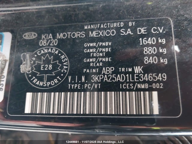 3KPA25AD1LE346549 KIA RIO LX/S