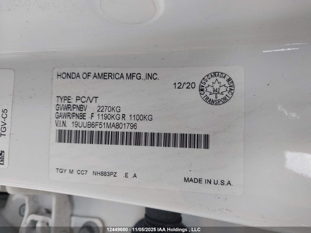 19UUB6F51MA801796 Acura k20c6