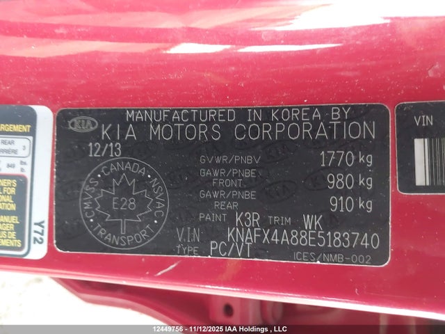 KNAFX4A88E5183740 KIA Forte 2.0l Ex/2.0l Sx