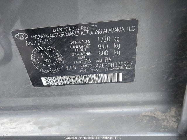 2013 Hyundai Elantra Gl მანქანა იყიდება აუქციონზე, vin: 5NPDH4AE2DH335927, აუქციონის ნომერი: 12445930