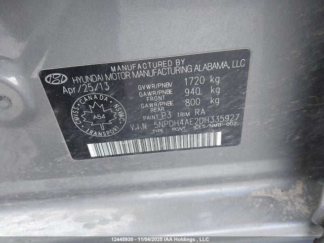 2013 Hyundai Elantra Gl მანქანა იყიდება აუქციონზე, vin: 5NPDH4AE2DH335927, აუქციონის ნომერი: 12445930