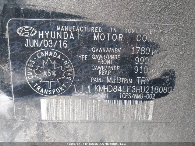 KMHD84LF3HU218080 Hyundai Elantra