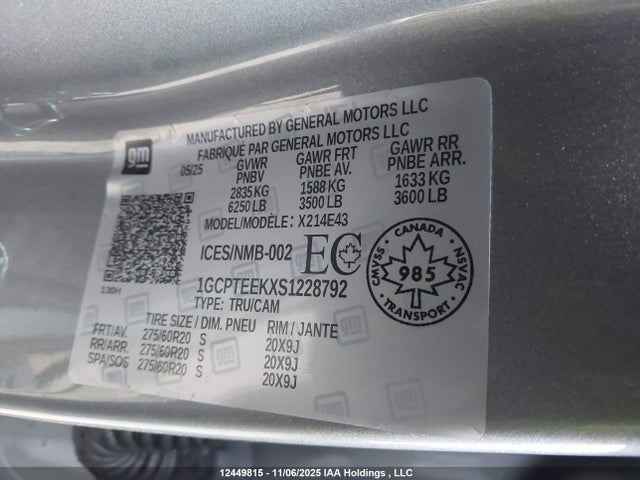 Продаж на аукціоні авто 2025 Chevrolet Colorado Trail Boss 4wd, vin: 1GCPTEEKXS1228792, номер лоту: 12449815