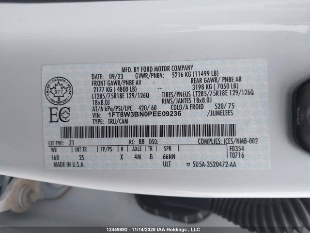 12449892 :رقم المزاد ، 1FT8W3BN0PEE09236 vin ، 2023 Ford F-350 Xlt مزاد بيع