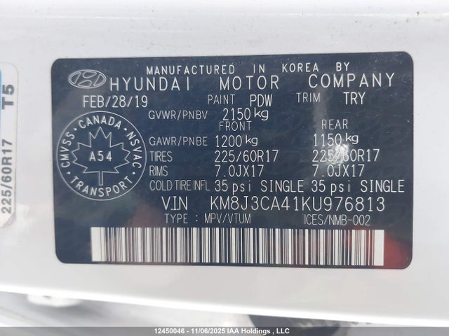KM8J3CA41KU976813 Hyundai Tucson Limited/sel/sport/ultimate/value/night