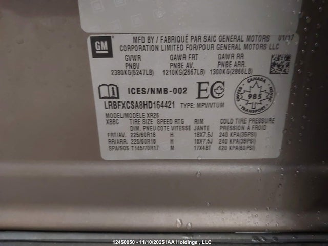 Продаж на аукціоні авто 2017 Buick Envision, vin: LRBFXCSA8HD164421, номер лоту: 12450050