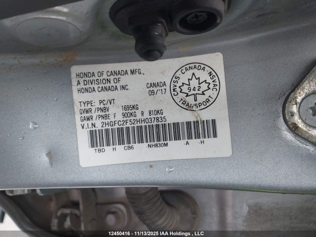 12450416 :رقم المزاد ، 2HGFC2F52HH037835 vin ، 2017 Honda Civic Lx مزاد بيع