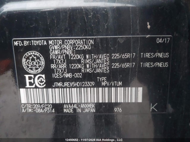 JTMRJREV5HD123309 Toyota Rav4 Hv Le/xle