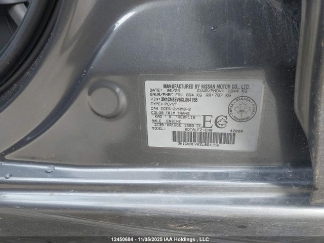 3N1CN8EV6SL864156 Nissan VERSA SV