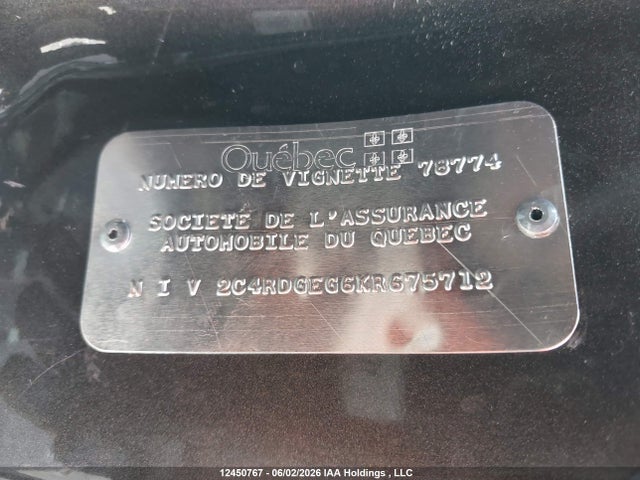 2019 Dodge Grand Caravan Gt მანქანა იყიდება აუქციონზე, vin: 2C4RDGEG6KR675712, აუქციონის ნომერი: 12450767