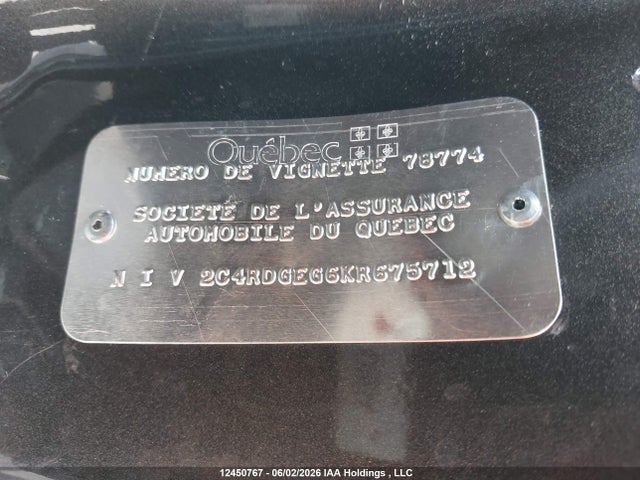 2019 Dodge Grand Caravan Gt მანქანა იყიდება აუქციონზე, vin: 2C4RDGEG6KR675712, აუქციონის ნომერი: 12450767