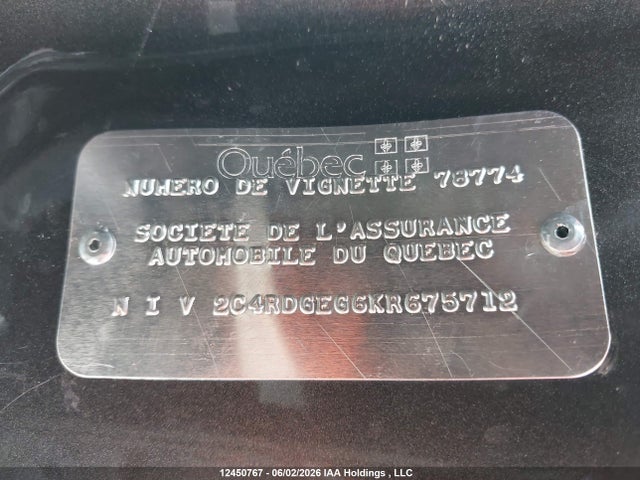 2019 Dodge Grand Caravan Gt მანქანა იყიდება აუქციონზე, vin: 2C4RDGEG6KR675712, აუქციონის ნომერი: 12450767