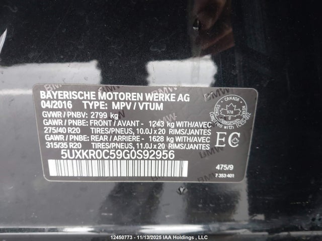 Aukcja sprzedaży 2016 Bmw X5 3.5i, vin: 5UXKR0C59G0S92956, numer aukcji: 12450773