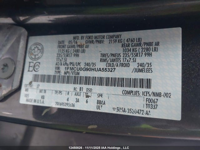 Продаж на аукціоні авто 2017 Ford Escape Se, vin: 1FMCU0G90HUA55327, номер лоту: 12450826
