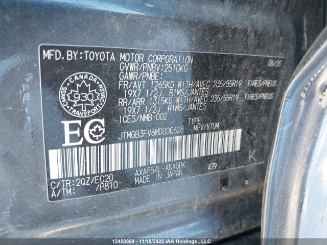 Aukcja sprzedaży 2021 Toyota Rav4, vin: JTMGB3FV6MD000628, numer aukcji: 12450869